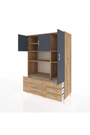 Kronos Dolap 7 Raflı 5 Çekmeceli 3 Kapaklı 132x59x195 Çam-Antrasit/Çam