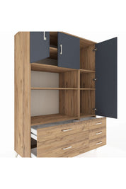 Kronos Dolap 7 Raflı 5 Çekmeceli 3 Kapaklı 132x59x195 Çam-Antrasit/Çam