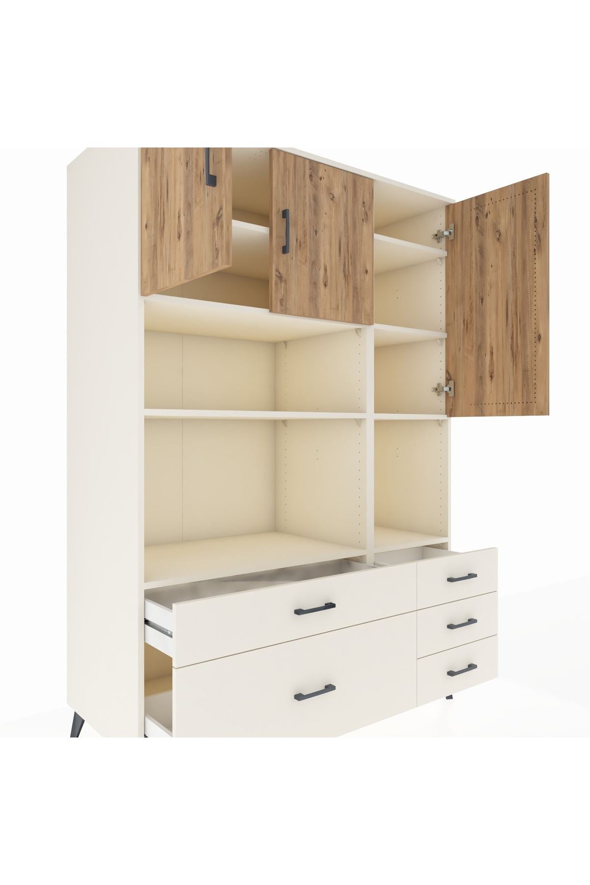 Kronos Dolap 8 Raflı 5 Çekmeceli 3 Kapaklı 132x59x195 Aytaşı-Çam/Aytaşı