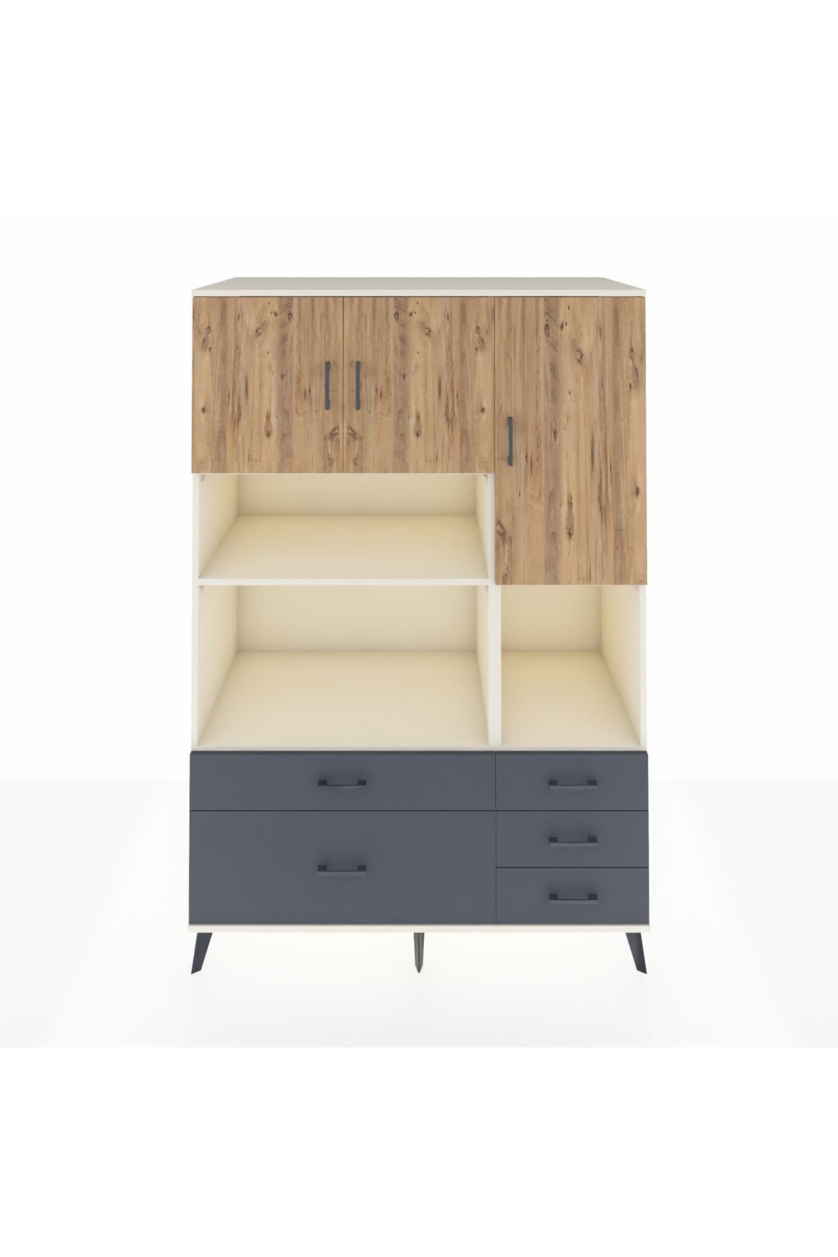 Kronos Dolap 8 Raflı 5 Çekmeceli 3 Kapaklı 132x59x195 Aytaşı-Çam/Antrasit