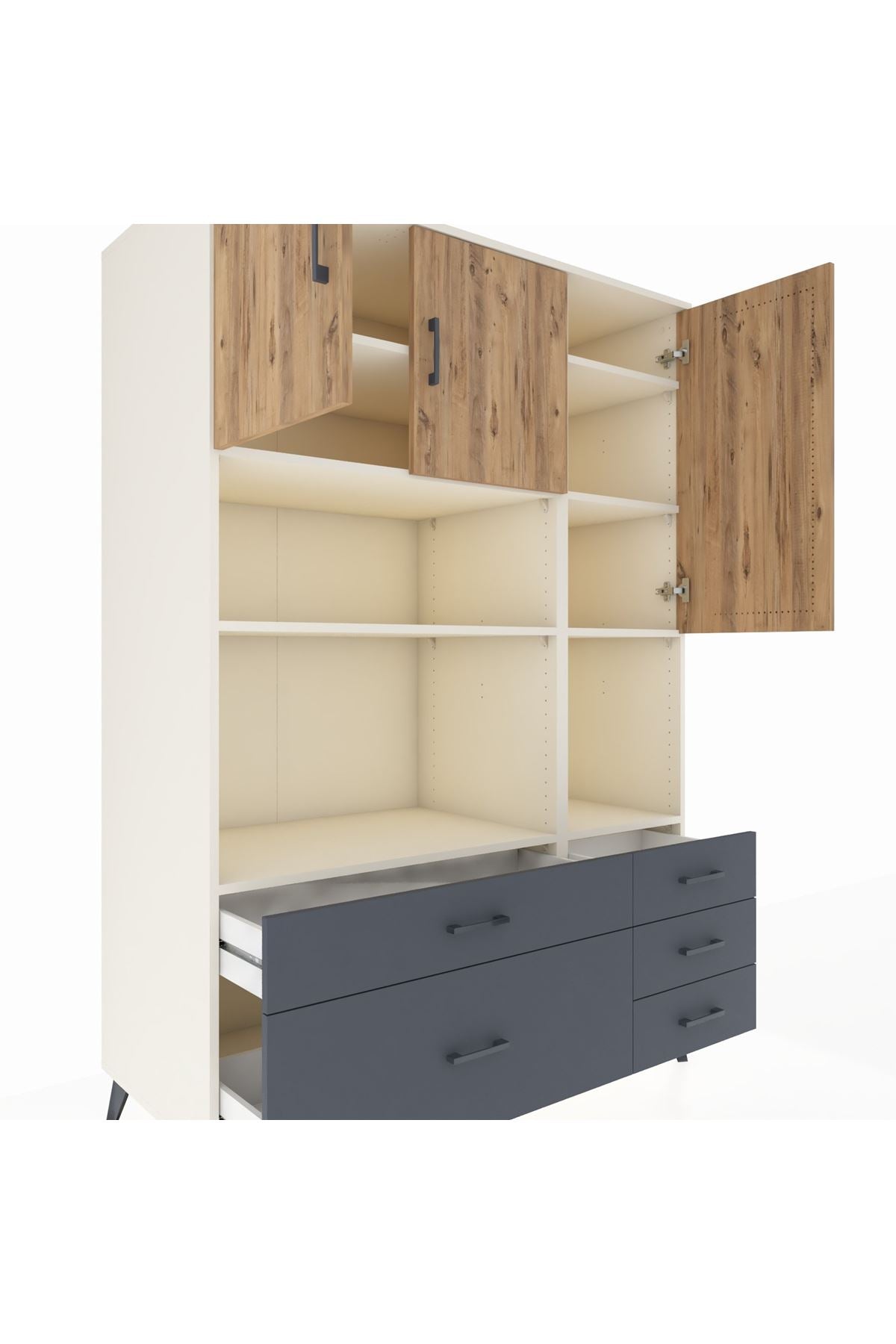 Kronos Dolap 8 Raflı 5 Çekmeceli 3 Kapaklı 132x59x195 Aytaşı-Çam/Antrasit