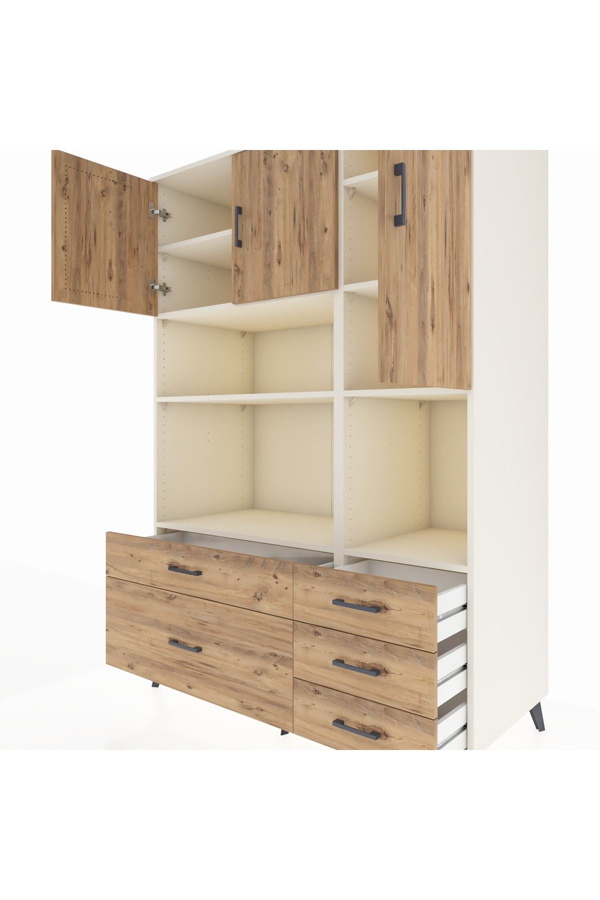 Kronos Dolap 8 Raflı 5 Çekmeceli 3 Kapaklı 132x59x195 Aytaşı-Çam/Çam