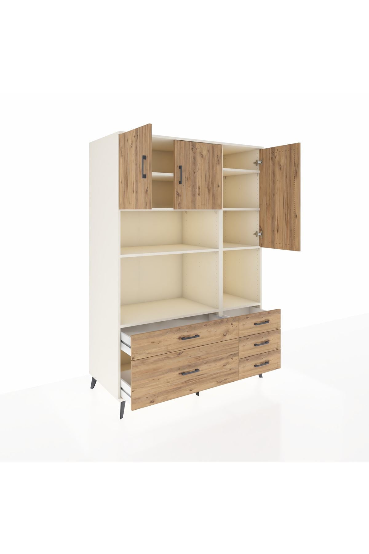 Kronos Dolap 8 Raflı 5 Çekmeceli 3 Kapaklı 132x59x195 Aytaşı-Çam/Çam