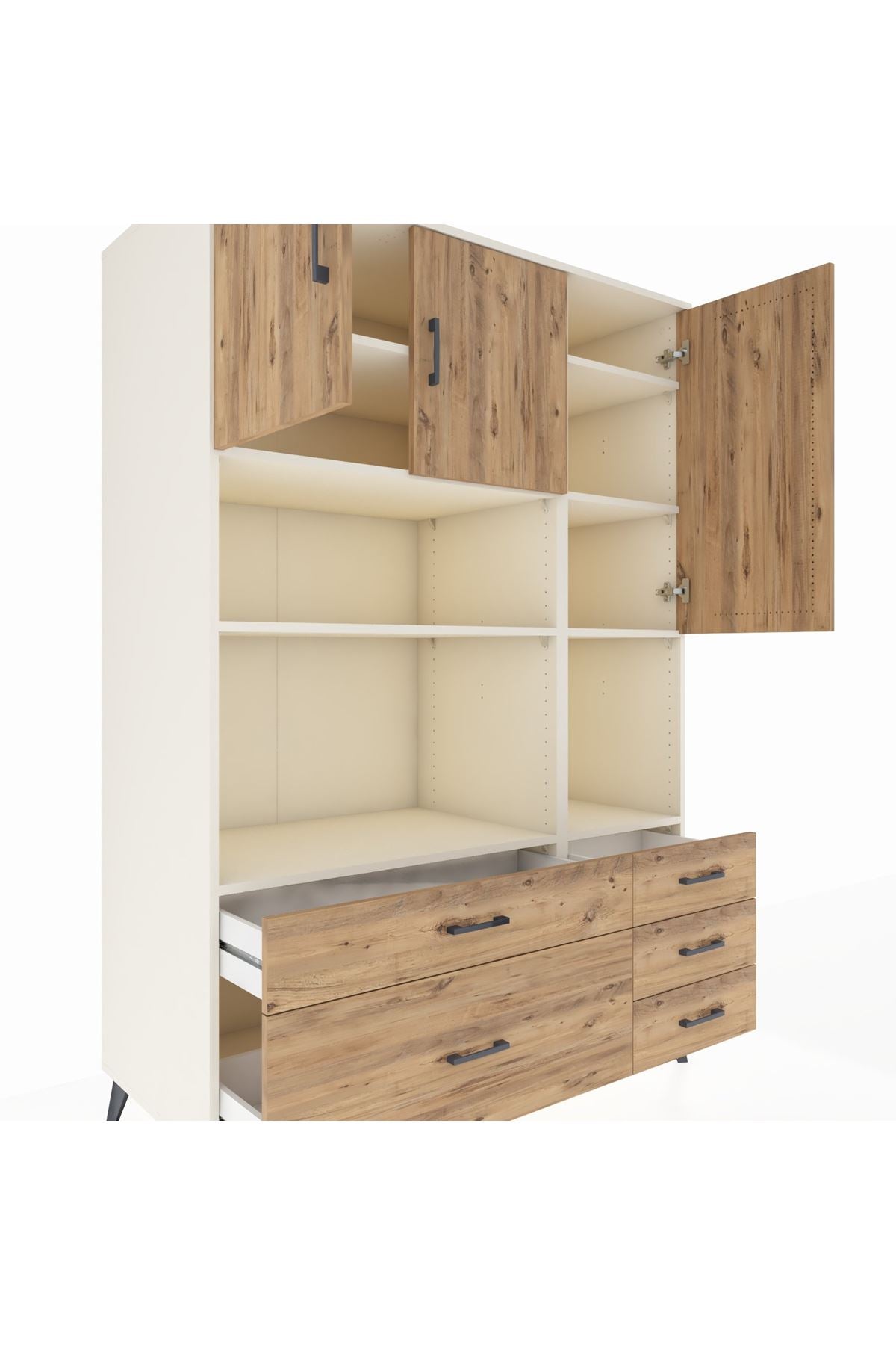 Kronos Dolap 8 Raflı 5 Çekmeceli 3 Kapaklı 132x59x195 Aytaşı-Çam/Çam