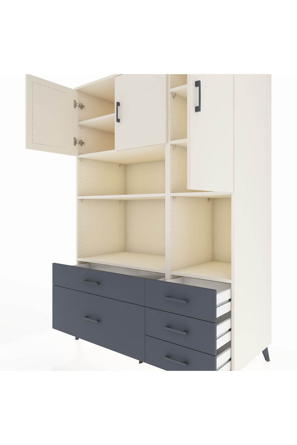 Kronos Dolap 8 Raflı 5 Çekmeceli 3 Kapaklı 132x59x195 Aytaşı-Aytaşı/Antrasit