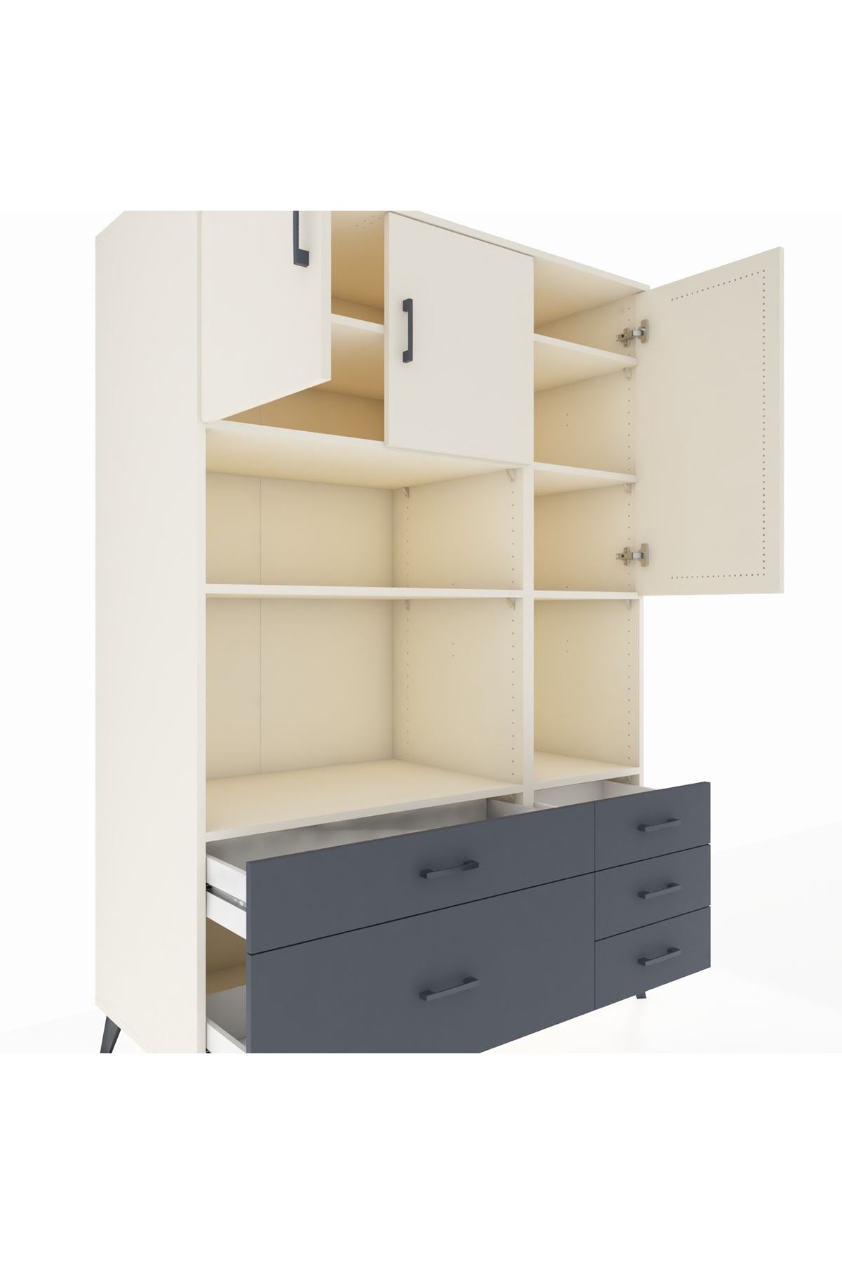 Kronos Dolap 8 Raflı 5 Çekmeceli 3 Kapaklı 132x59x195 Aytaşı-Aytaşı/Antrasit