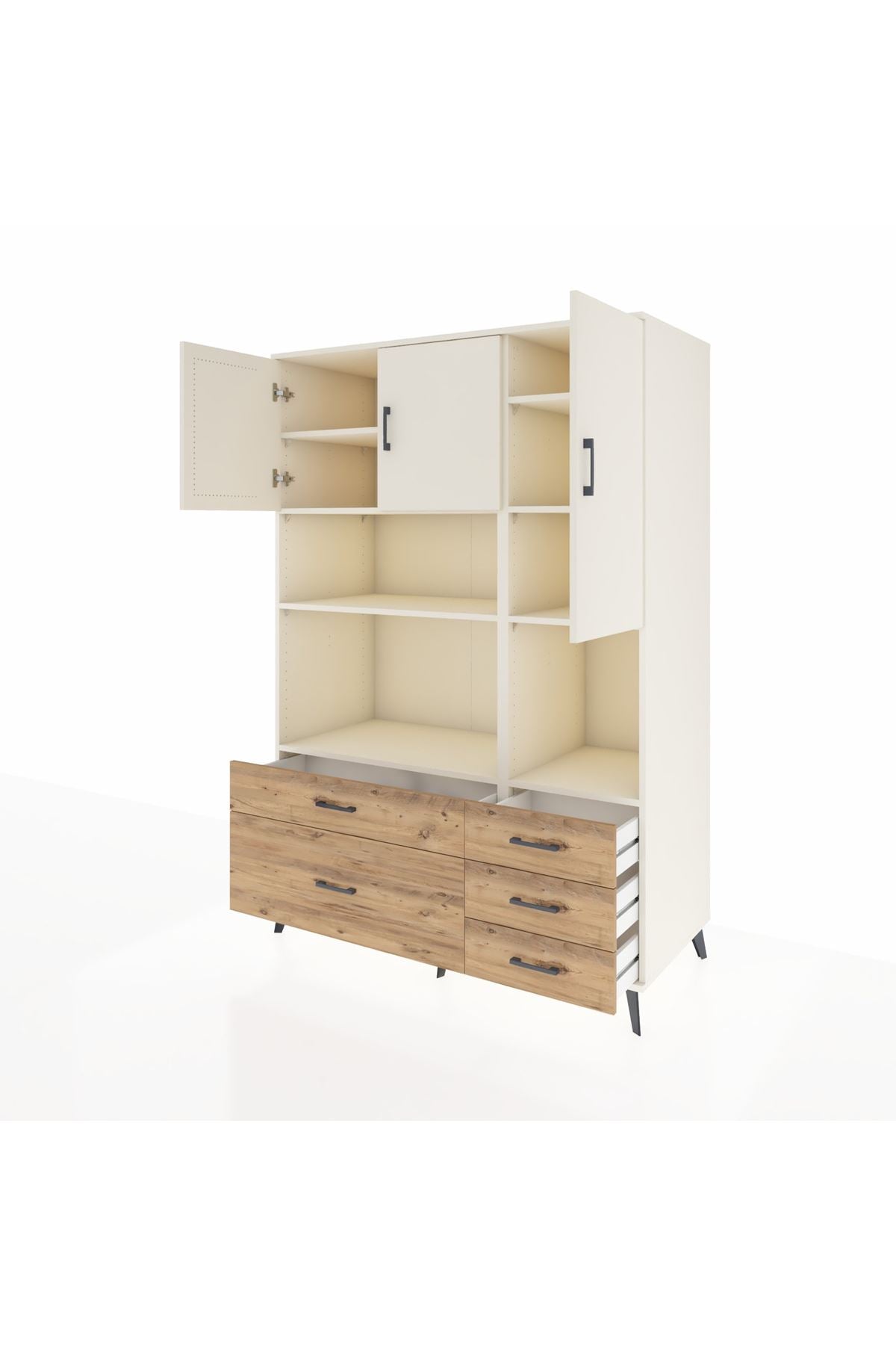 Kronos Dolap 8 Raflı 5 Çekmeceli 3 Kapaklı 132x59x195 Aytaşı-Aytaşı/Çam