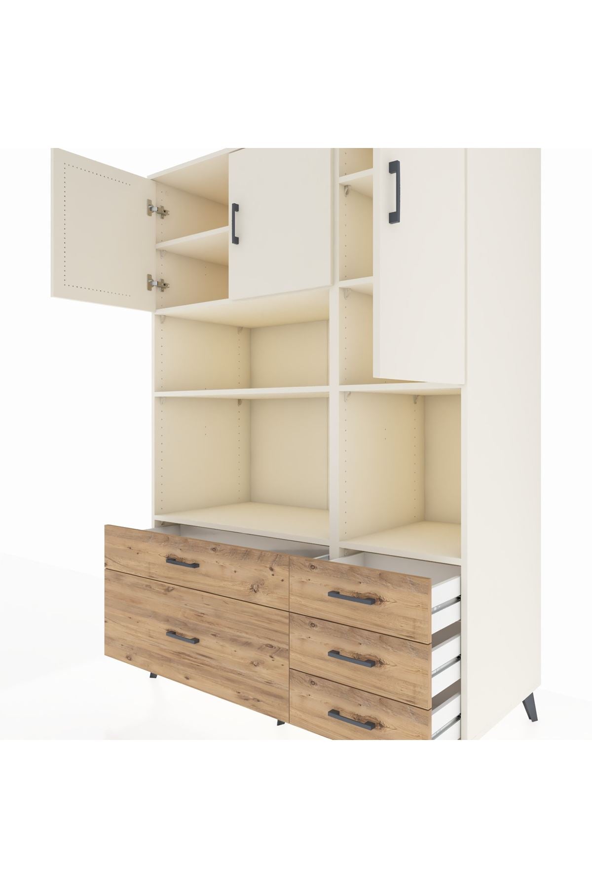 Kronos Dolap 8 Raflı 5 Çekmeceli 3 Kapaklı 132x59x195 Aytaşı-Aytaşı/Çam