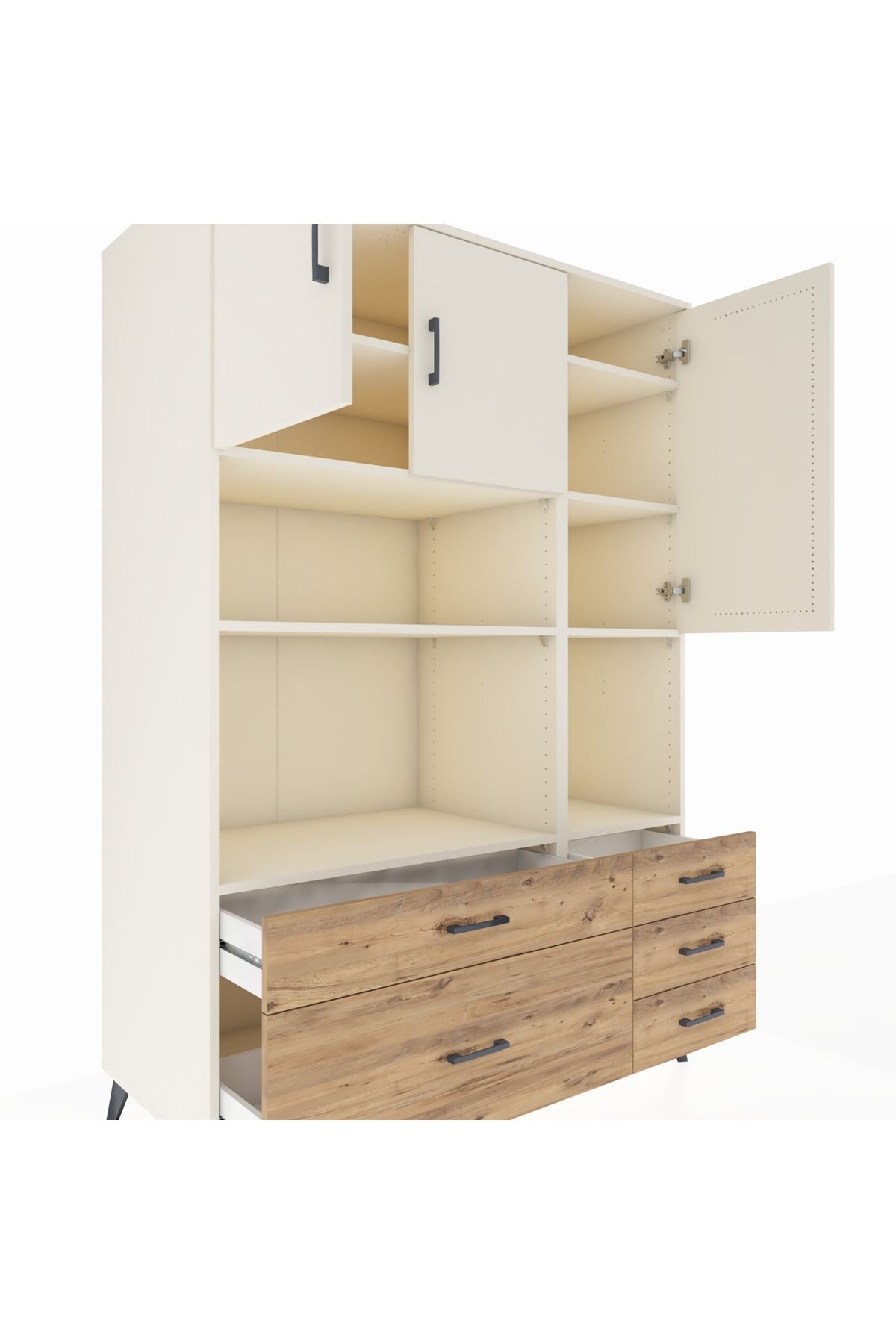 Kronos Dolap 8 Raflı 5 Çekmeceli 3 Kapaklı 132x59x195 Aytaşı-Aytaşı/Çam