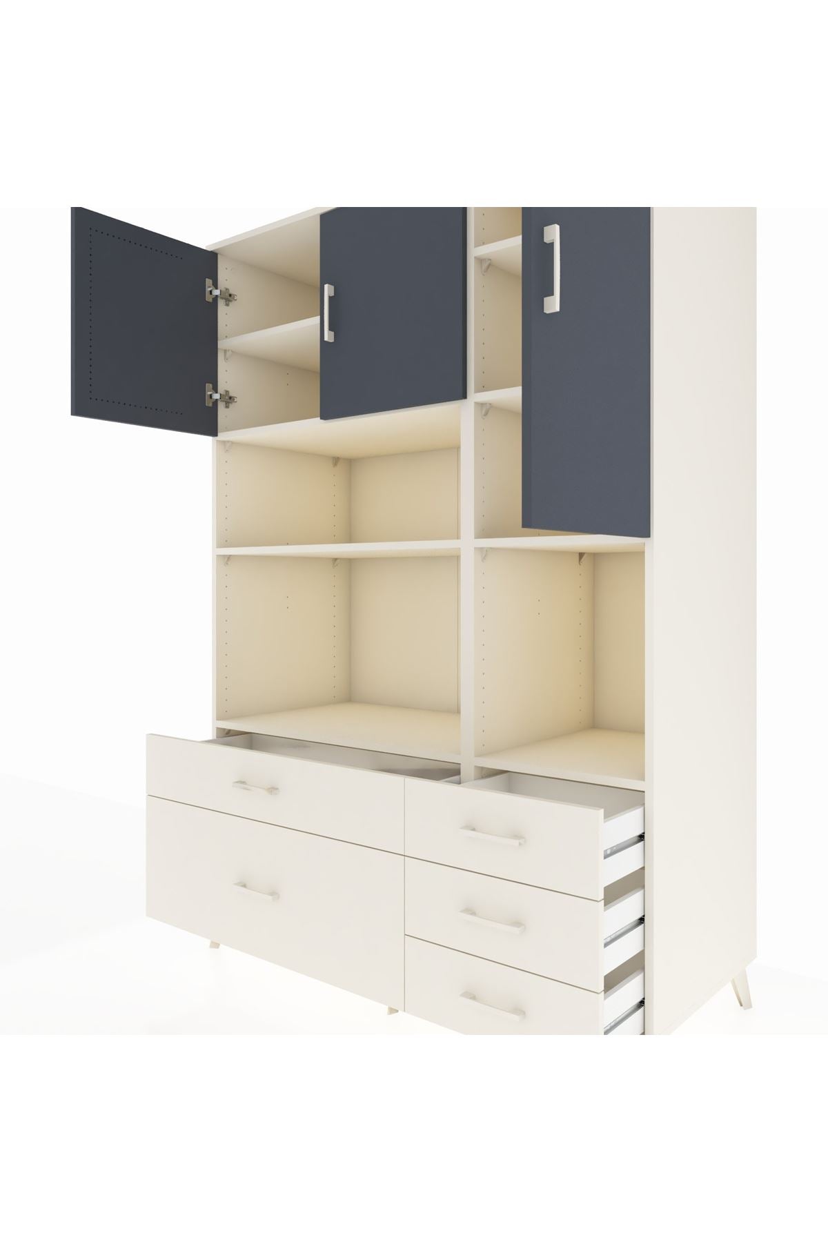 Kronos Dolap 8 Raflı 5 Çekmeceli 3 Kapaklı 132x59x195 Aytaşı-Antrasit/Aytaşı