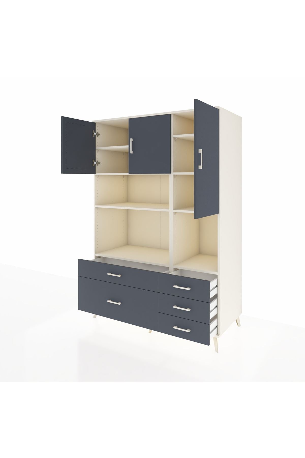 Kronos Dolap 8 Raflı 5 Çekmeceli 3 Kapaklı 132x59x195 Aytaşı-Antrasit/Antrasit