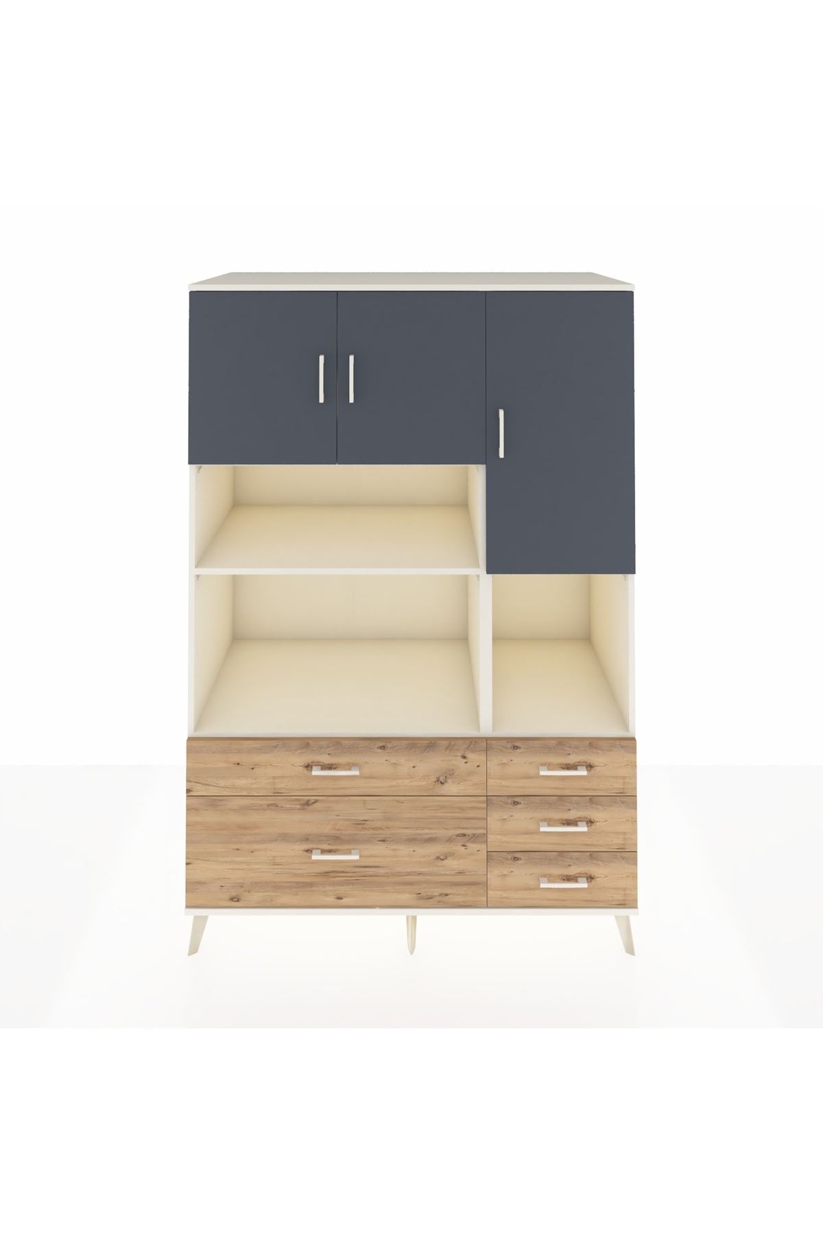 Kronos Dolap 8 Raflı 5 Çekmeceli 3 Kapaklı 132x59x195 Aytaşı-Antrasit/Çam