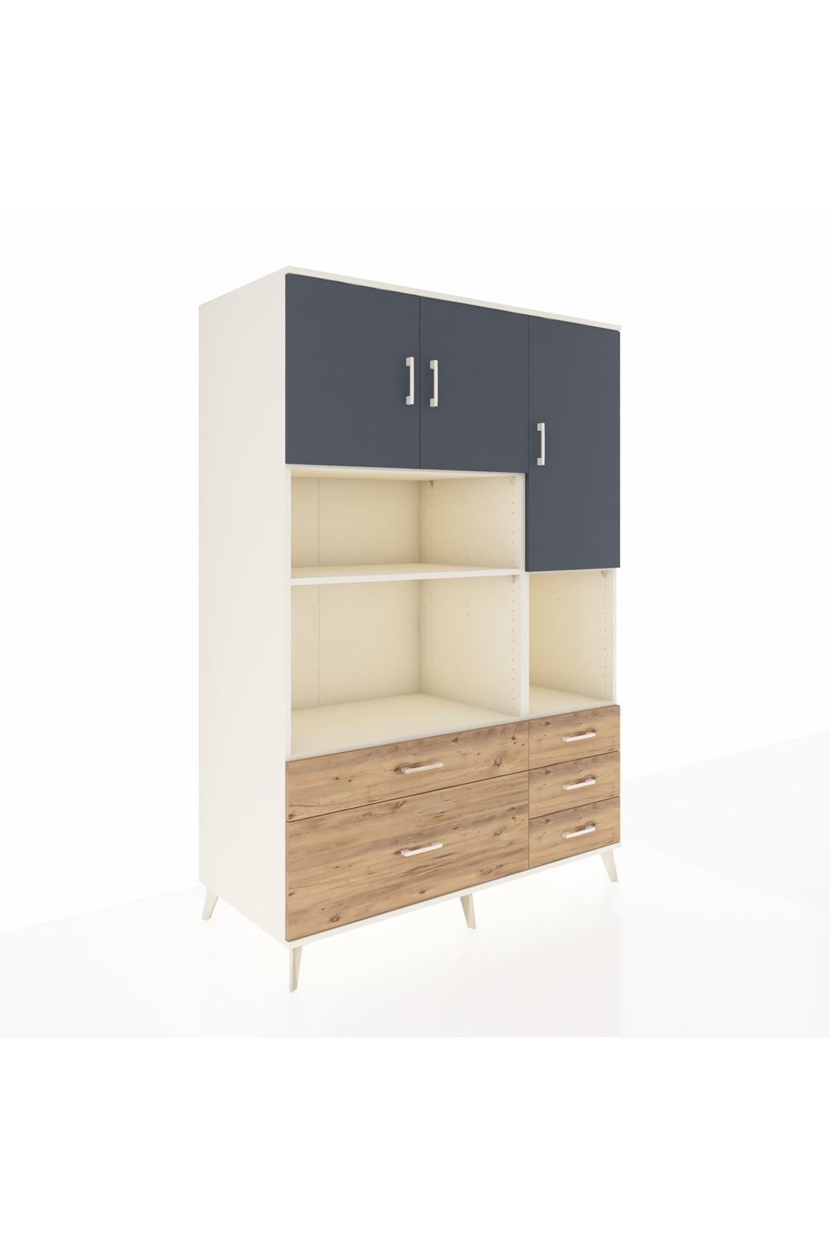 Kronos Dolap 8 Raflı 5 Çekmeceli 3 Kapaklı 132x59x195 Aytaşı-Antrasit/Çam