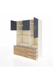 Kronos Dolap 8 Raflı 5 Çekmeceli 3 Kapaklı 132x59x195 Aytaşı-Antrasit/Çam