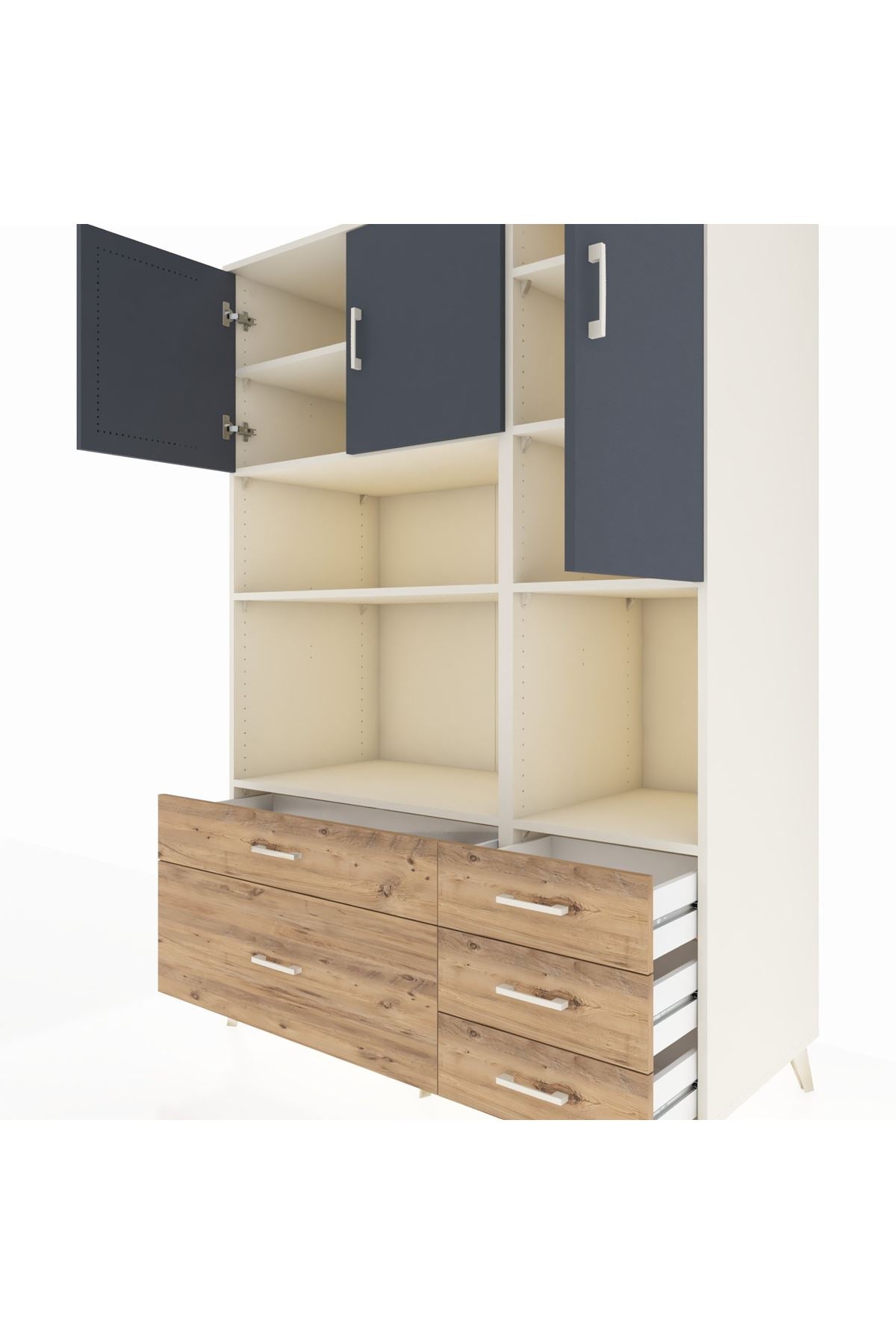 Kronos Dolap 8 Raflı 5 Çekmeceli 3 Kapaklı 132x59x195 Aytaşı-Antrasit/Çam