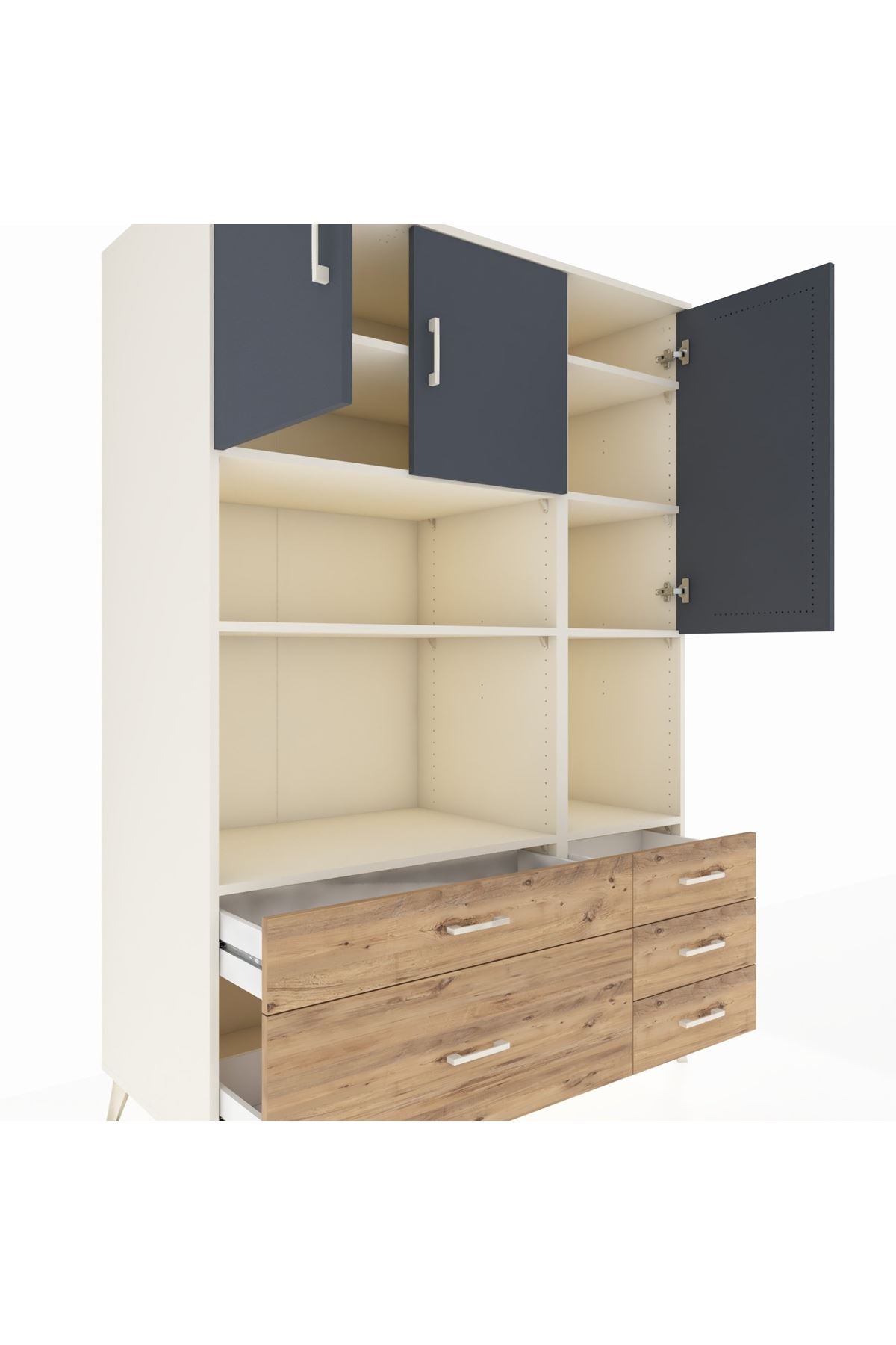 Kronos Dolap 8 Raflı 5 Çekmeceli 3 Kapaklı 132x59x195 Aytaşı-Antrasit/Çam