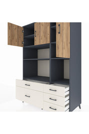 Kronos Dolap 8 Raflı 5 Çekmeceli 3 Kapaklı 132x59x195 Antrasit-Çam/Aytaşı