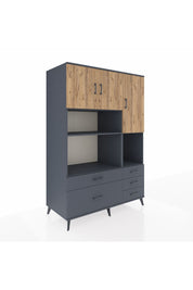 Kronos Dolap 8 Raflı 5 Çekmeceli 3 Kapaklı 132x59x195 Antrasit-Çam/Antrasit