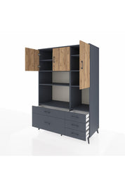 Kronos Dolap 8 Raflı 5 Çekmeceli 3 Kapaklı 132x59x195 Antrasit-Çam/Antrasit