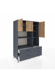 Kronos Dolap 8 Raflı 5 Çekmeceli 3 Kapaklı 132x59x195 Antrasit-Çam/Antrasit