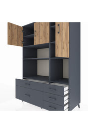 Kronos Dolap 8 Raflı 5 Çekmeceli 3 Kapaklı 132x59x195 Antrasit-Çam/Antrasit