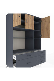 Kronos Dolap 8 Raflı 5 Çekmeceli 3 Kapaklı 132x59x195 Antrasit-Çam/Antrasit
