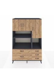 Kronos Dolap 8 Raflı 5 Çekmeceli 3 Kapaklı 132x59x195 Antrasit-Çam/Çam