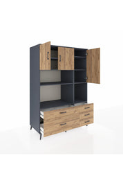 Kronos Dolap 8 Raflı 5 Çekmeceli 3 Kapaklı 132x59x195 Antrasit-Çam/Çam