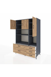 Kronos Dolap 8 Raflı 5 Çekmeceli 3 Kapaklı 132x59x195 Antrasit-Çam/Çam