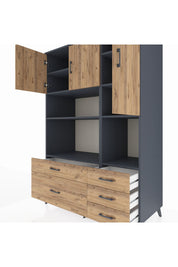 Kronos Dolap 8 Raflı 5 Çekmeceli 3 Kapaklı 132x59x195 Antrasit-Çam/Çam