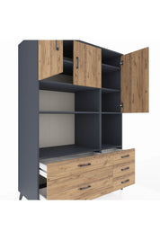 Kronos Dolap 8 Raflı 5 Çekmeceli 3 Kapaklı 132x59x195 Antrasit-Çam/Çam