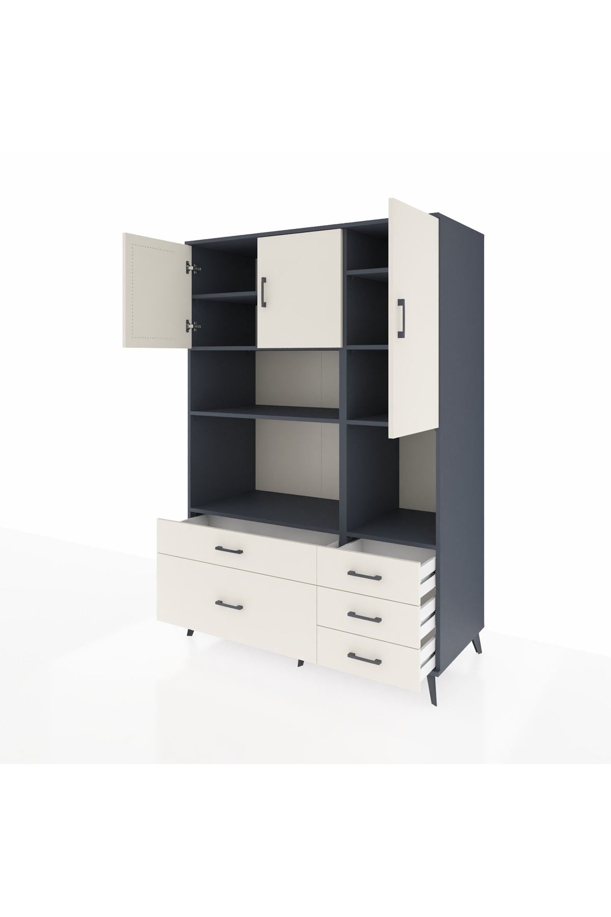 Kronos Dolap 8 Raflı 5 Çekmeceli 3 Kapaklı 132x59x195 Antrasit-Aytaşı/Aytaşı