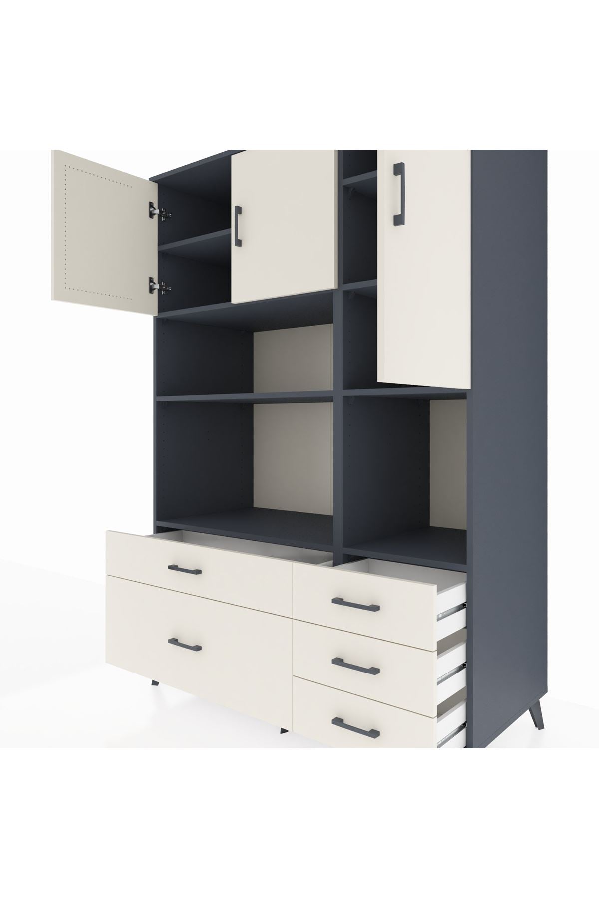 Kronos Dolap 8 Raflı 5 Çekmeceli 3 Kapaklı 132x59x195 Antrasit-Aytaşı/Aytaşı