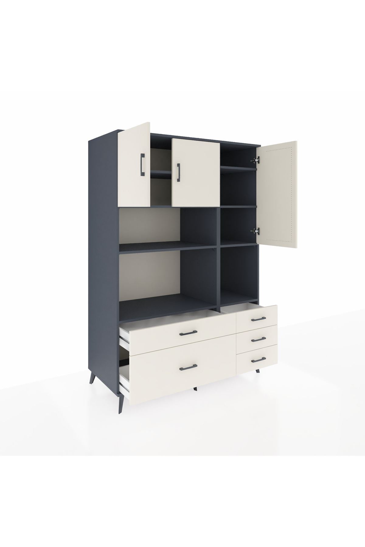 Kronos Dolap 8 Raflı 5 Çekmeceli 3 Kapaklı 132x59x195 Antrasit-Aytaşı/Aytaşı