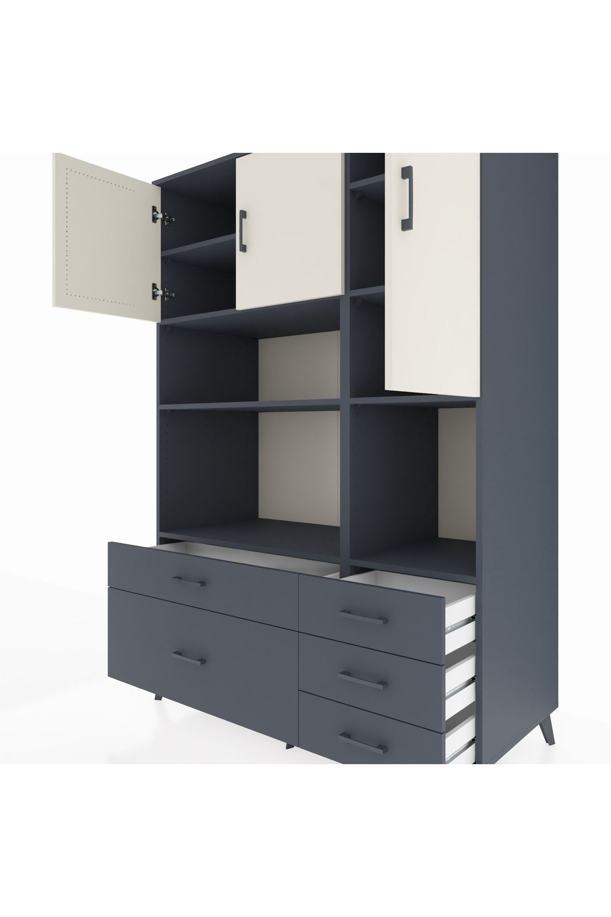 Kronos Dolap 8 Raflı 5 Çekmeceli 3 Kapaklı 132x59x195 Antrasit-Aytaşı/Antrasit