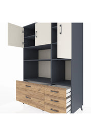 Kronos Dolap 8 Raflı 5 Çekmeceli 3 Kapaklı 132x59x195 Antrasit-Aytaşı/Çam