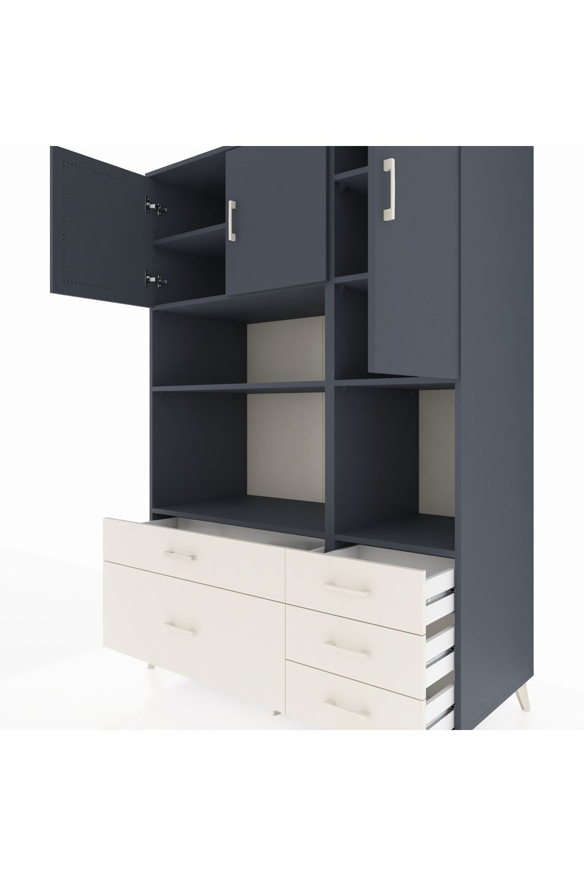 Kronos Dolap 8 Raflı 5 Çekmeceli 3 Kapaklı 132x59x195 Antrasit-Antrasit/Aytaşı