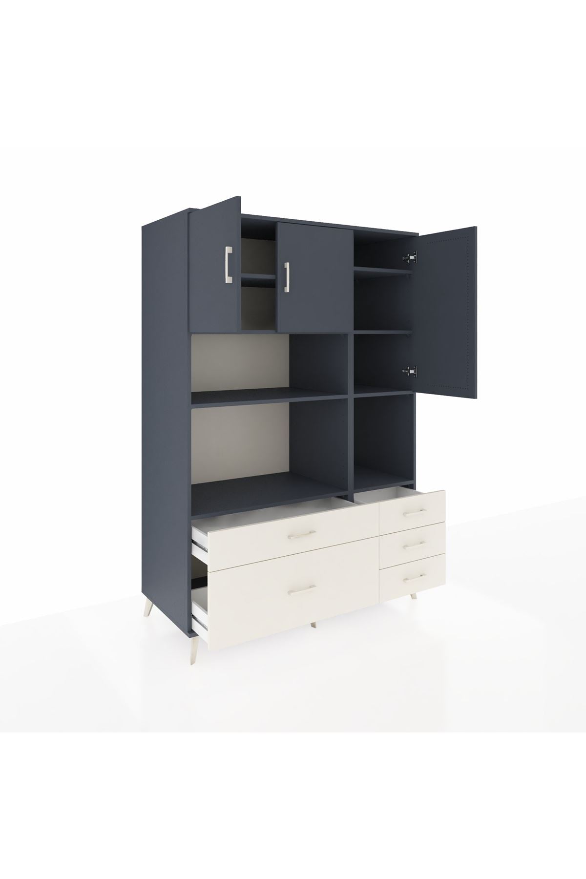 Kronos Dolap 8 Raflı 5 Çekmeceli 3 Kapaklı 132x59x195 Antrasit-Antrasit/Aytaşı