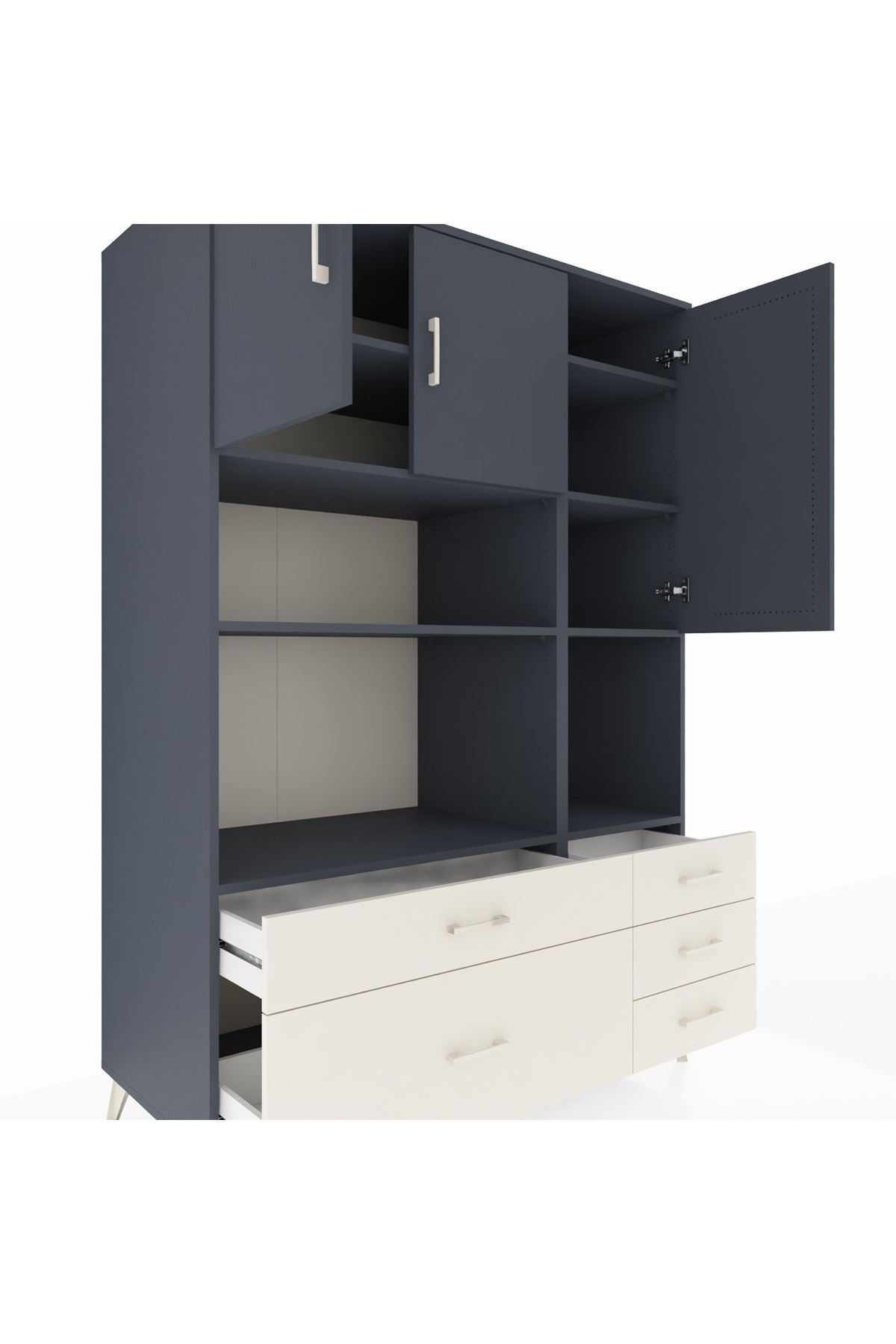 Kronos Dolap 8 Raflı 5 Çekmeceli 3 Kapaklı 132x59x195 Antrasit-Antrasit/Aytaşı