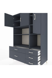 Kronos Dolap 8 Raflı 5 Çekmeceli 3 Kapaklı 132x59x195 Antrasit-Antrasit/Antrasit