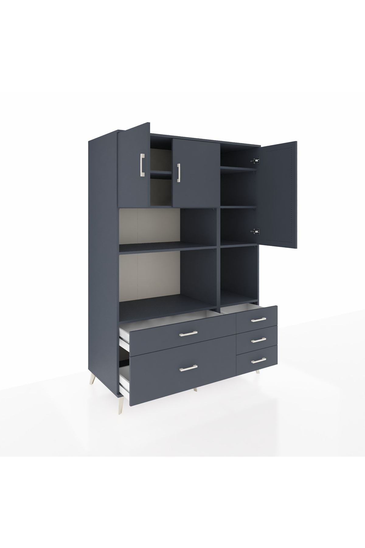Kronos Dolap 8 Raflı 5 Çekmeceli 3 Kapaklı 132x59x195 Antrasit-Antrasit/Antrasit