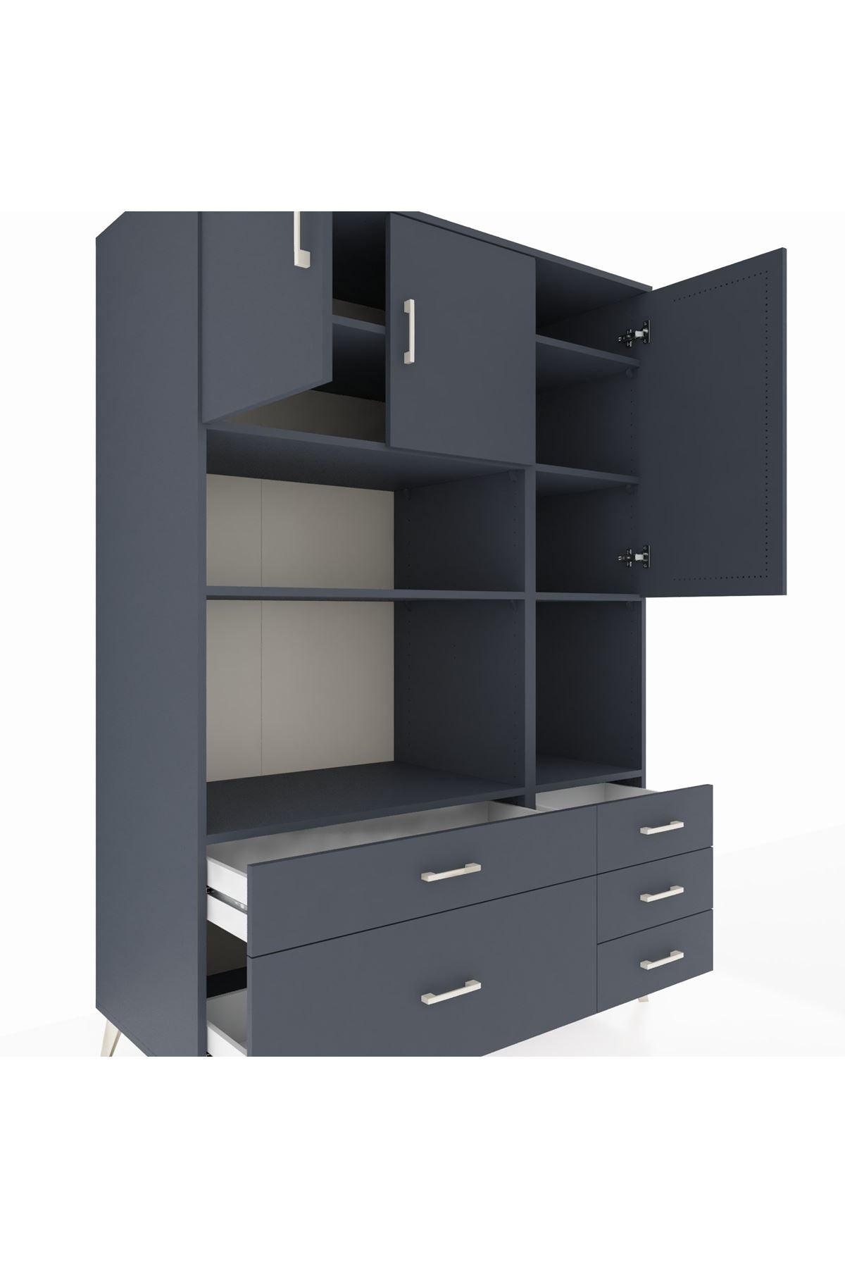 Kronos Dolap 8 Raflı 5 Çekmeceli 3 Kapaklı 132x59x195 Antrasit-Antrasit/Antrasit