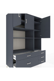 Kronos Dolap 8 Raflı 5 Çekmeceli 3 Kapaklı 132x59x195 Antrasit-Antrasit/Antrasit
