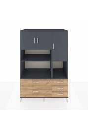 Kronos Dolap 8 Raflı 5 Çekmeceli 3 Kapaklı 132x59x195 Antrasit-Antrasit/Çam