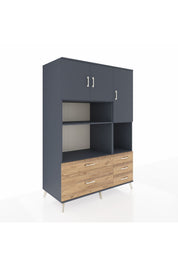 Kronos Dolap 8 Raflı 5 Çekmeceli 3 Kapaklı 132x59x195 Antrasit-Antrasit/Çam