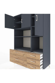 Kronos Dolap 8 Raflı 5 Çekmeceli 3 Kapaklı 132x59x195 Antrasit-Antrasit/Çam