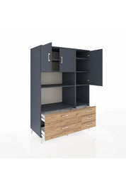 Kronos Dolap 8 Raflı 5 Çekmeceli 3 Kapaklı 132x59x195 Antrasit-Antrasit/Çam