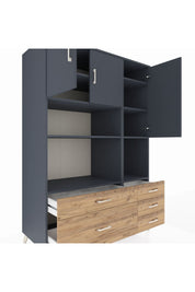 Kronos Dolap 8 Raflı 5 Çekmeceli 3 Kapaklı 132x59x195 Antrasit-Antrasit/Çam