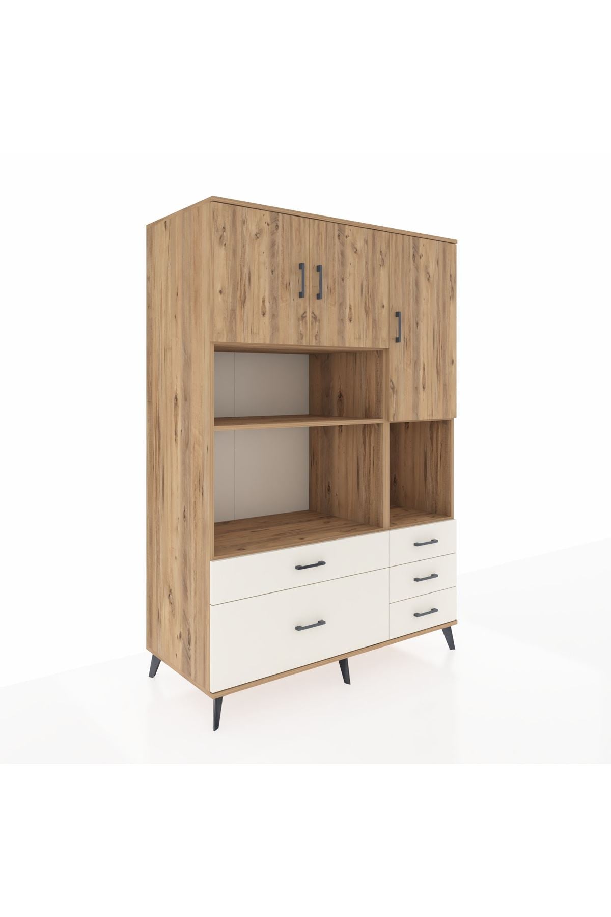 Kronos Dolap 8 Raflı 5 Çekmeceli 3 Kapaklı 132x59x195 Çam-Çam/Aytaşı