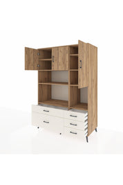 Kronos Dolap 8 Raflı 5 Çekmeceli 3 Kapaklı 132x59x195 Çam-Çam/Aytaşı